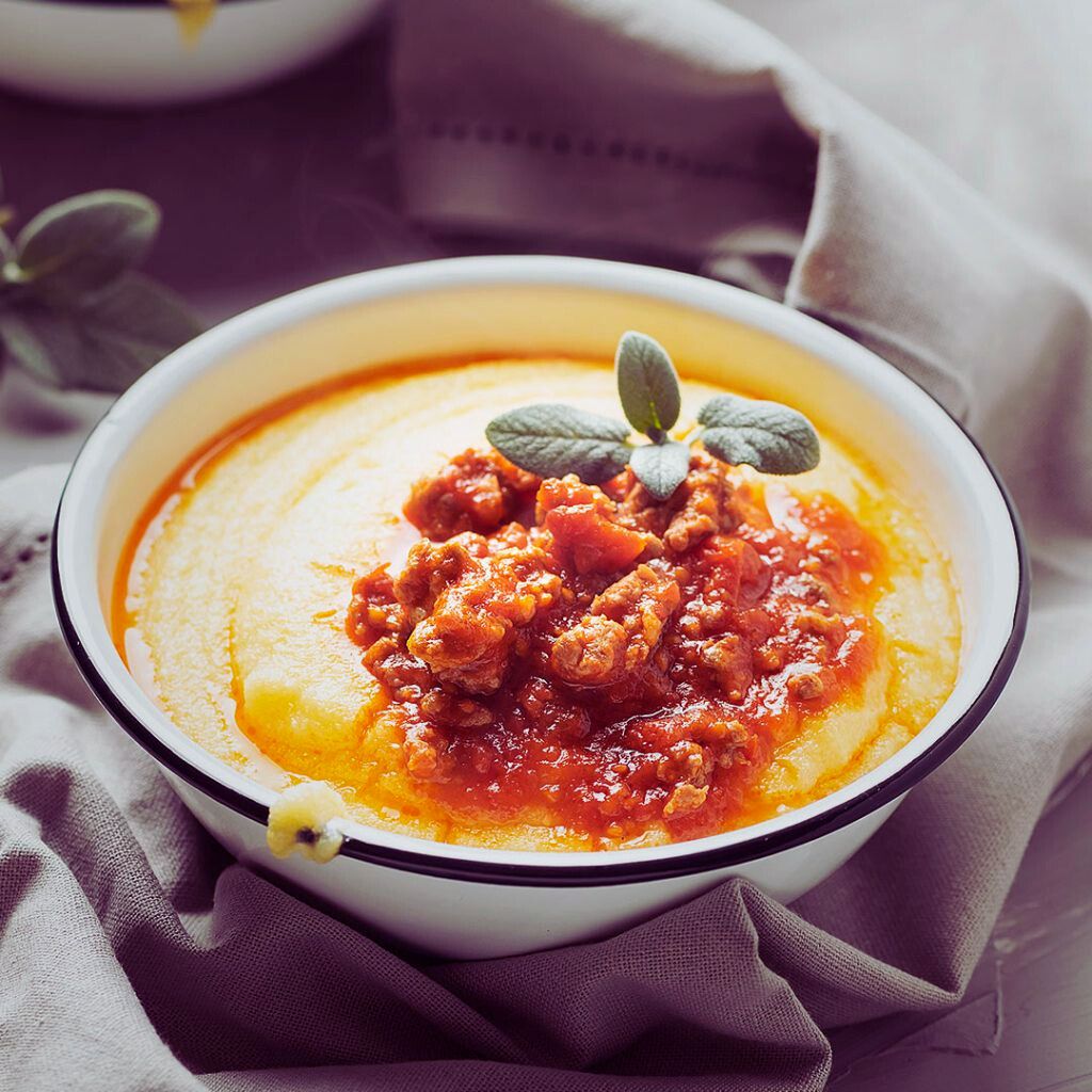 Polenta Cremosa com Carne Moída