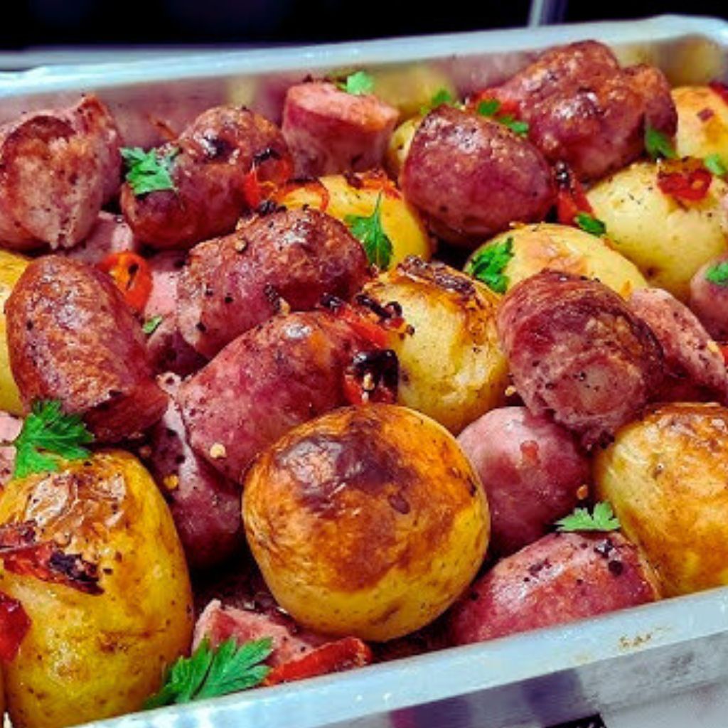 Linguiça Assada com Legumes